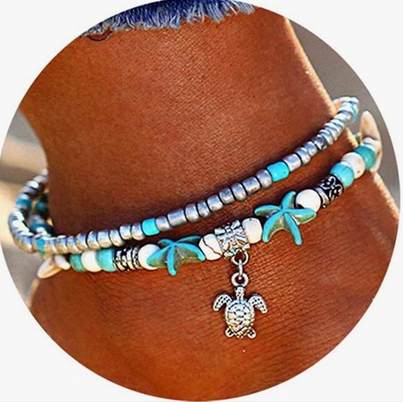 roses_garden Jewelry - Beaded Sea Turtle Charm Ankle Bracelet NWT